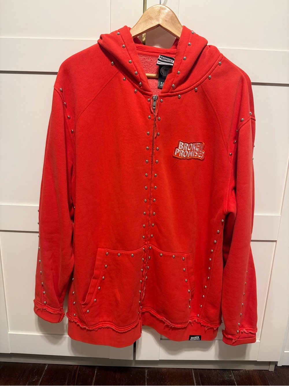 Broked Promises Red Studded Zip-Up Hoodie - Men